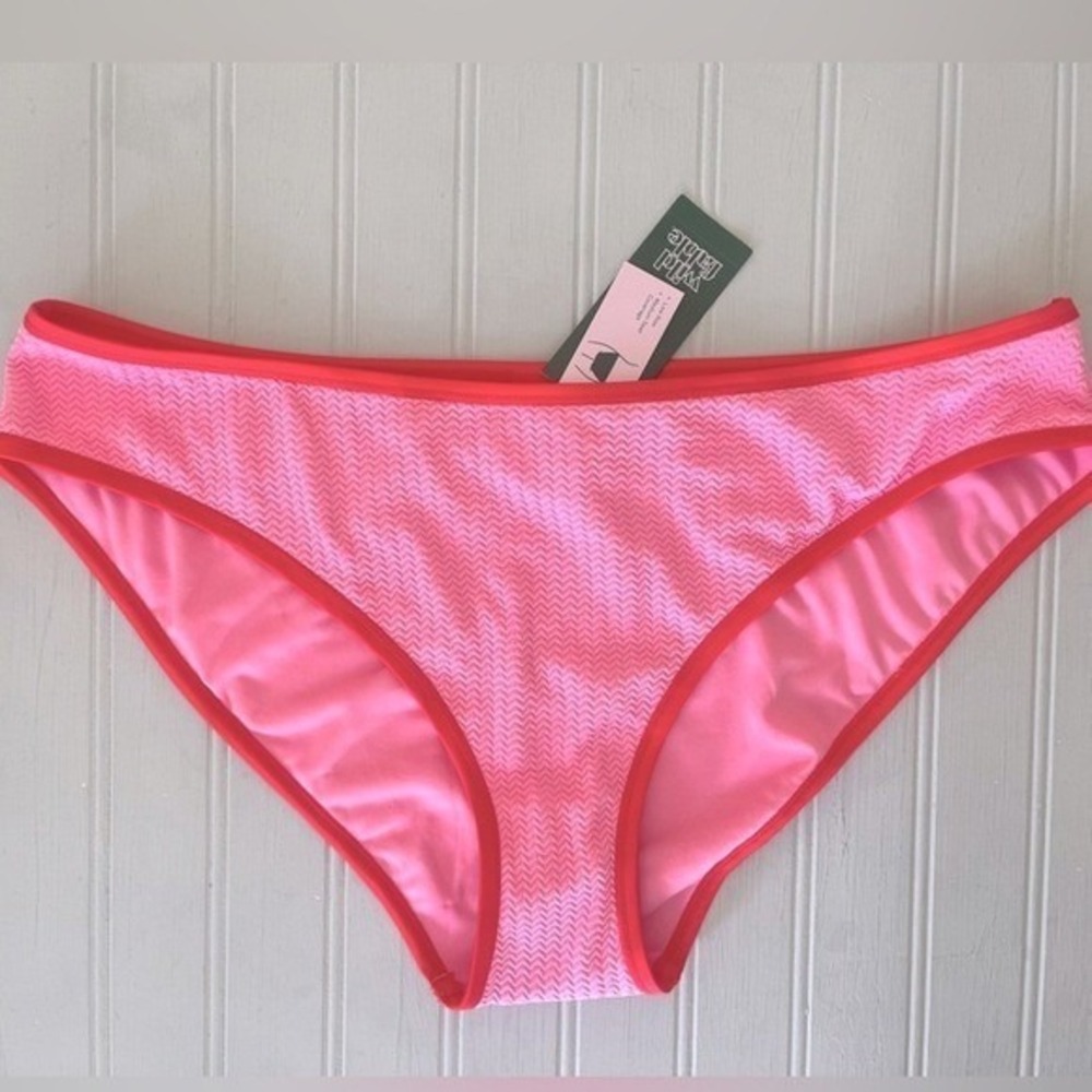 Wild Fable Pucker Textured Contrast Binding Low Rise Bikini Bottom XL Pink Red